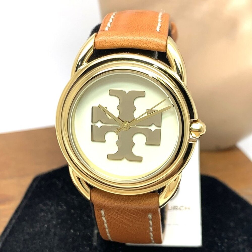 Tory Burch Women's Watch TBW7226 Quartz Cream Dial Gold Leather Band 32mm